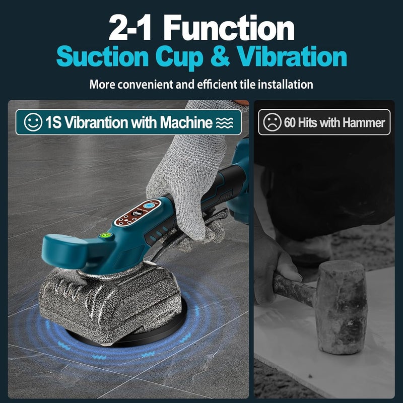 blayram 21V Cordless Tile Vibration Tool with 2×2.0Ah Batteries – 110lb Suction, 5" Suction Cup, 5 Vibration Levels, Pure Copper Motor – Tile Installation Tool for Wall & Floor Tiles - Image 5